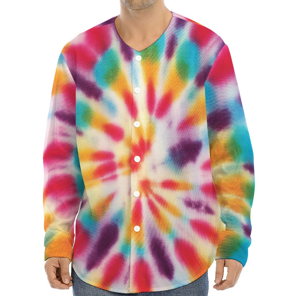 Bright Swirl Tie Dye Print Long Sleeve Baseball Jersey