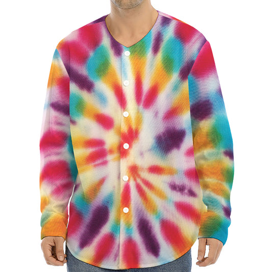 Bright Swirl Tie Dye Print Long Sleeve Baseball Jersey