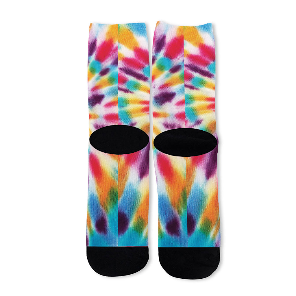 Bright Swirl Tie Dye Print Long Socks