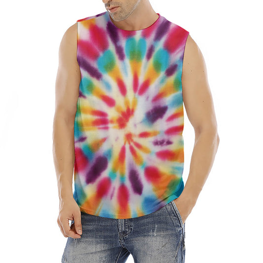 Bright Swirl Tie Dye Print Men's Fitness Tank Top