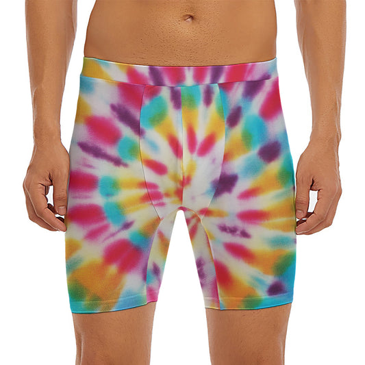 Bright Swirl Tie Dye Print Men's Long Boxer Briefs