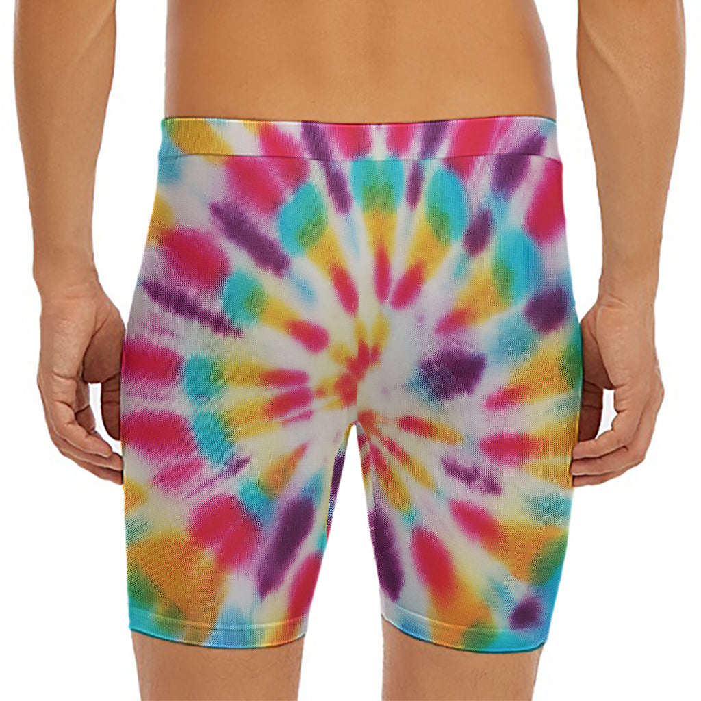 Bright Swirl Tie Dye Print Men's Long Boxer Briefs