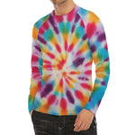 Bright Swirl Tie Dye Print Men's Long Sleeve Rash Guard