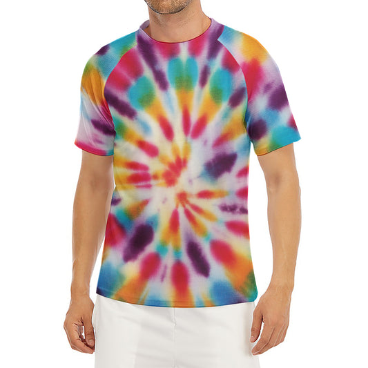 Bright Swirl Tie Dye Print Men's Short Sleeve Rash Guard