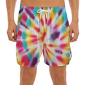 Bright Swirl Tie Dye Print Men's Split Running Shorts