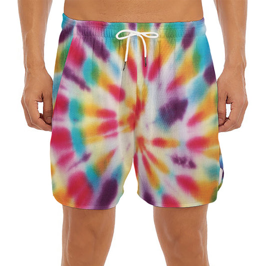 Bright Swirl Tie Dye Print Men's Split Running Shorts