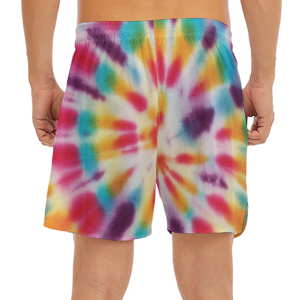 Bright Swirl Tie Dye Print Men's Split Running Shorts