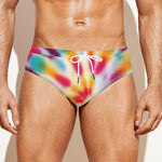 Bright Swirl Tie Dye Print Men's Swim Briefs