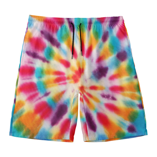 Bright Swirl Tie Dye Print Men's Swim Trunks