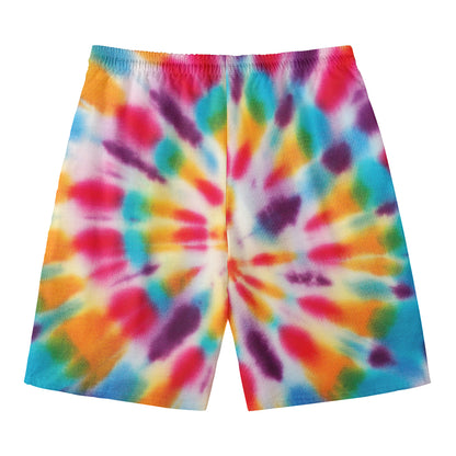 Bright Swirl Tie Dye Print Men's Swim Trunks