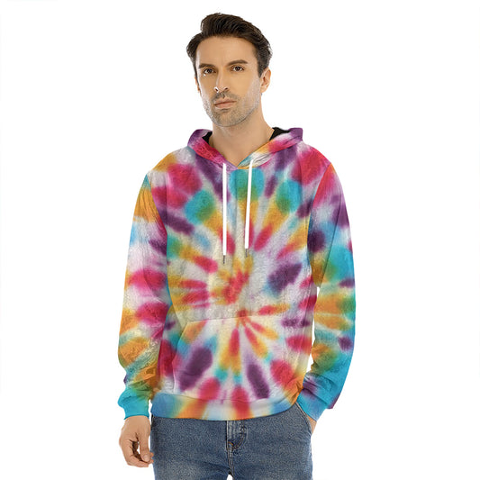 Bright Swirl Tie Dye Print Men's Velvet Pullover Hoodie