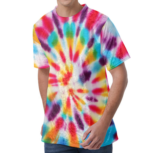 Bright Swirl Tie Dye Print Men's Velvet T-Shirt