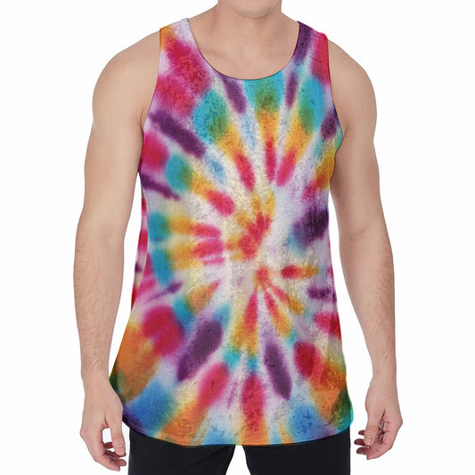 Bright Swirl Tie Dye Print Men's Velvet Tank Top
