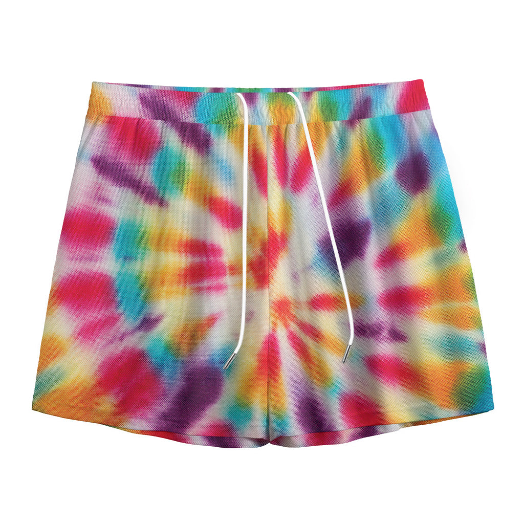 Bright Swirl Tie Dye Print Mesh Shorts