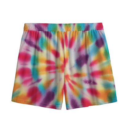 Bright Swirl Tie Dye Print Mesh Shorts