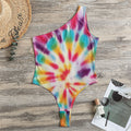 Bright Swirl Tie Dye Print One Shoulder Bodysuit