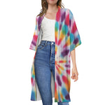 Bright Swirl Tie Dye Print Open Front Beach Cover Up