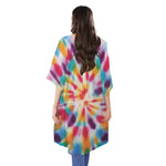 Bright Swirl Tie Dye Print Open Front Beach Cover Up
