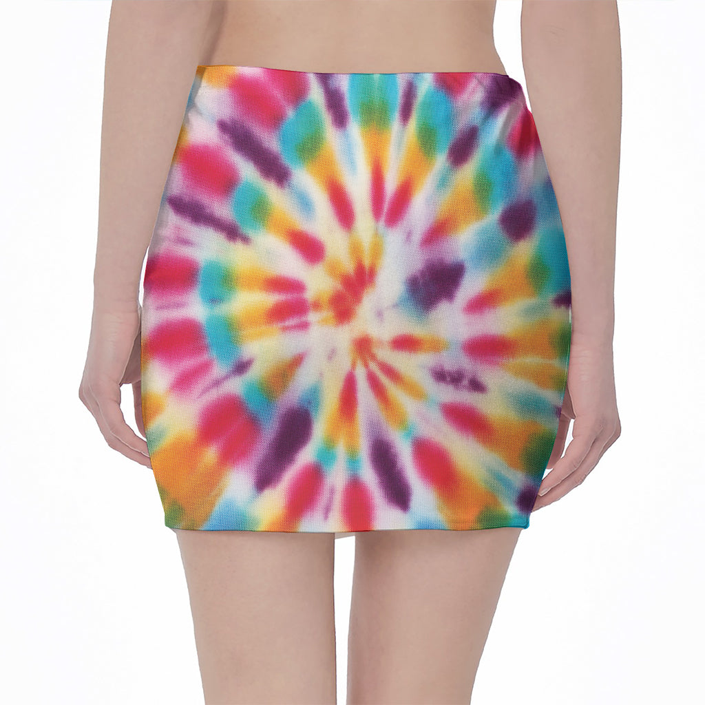 Bright Swirl Tie Dye Print Pencil Mini Skirt