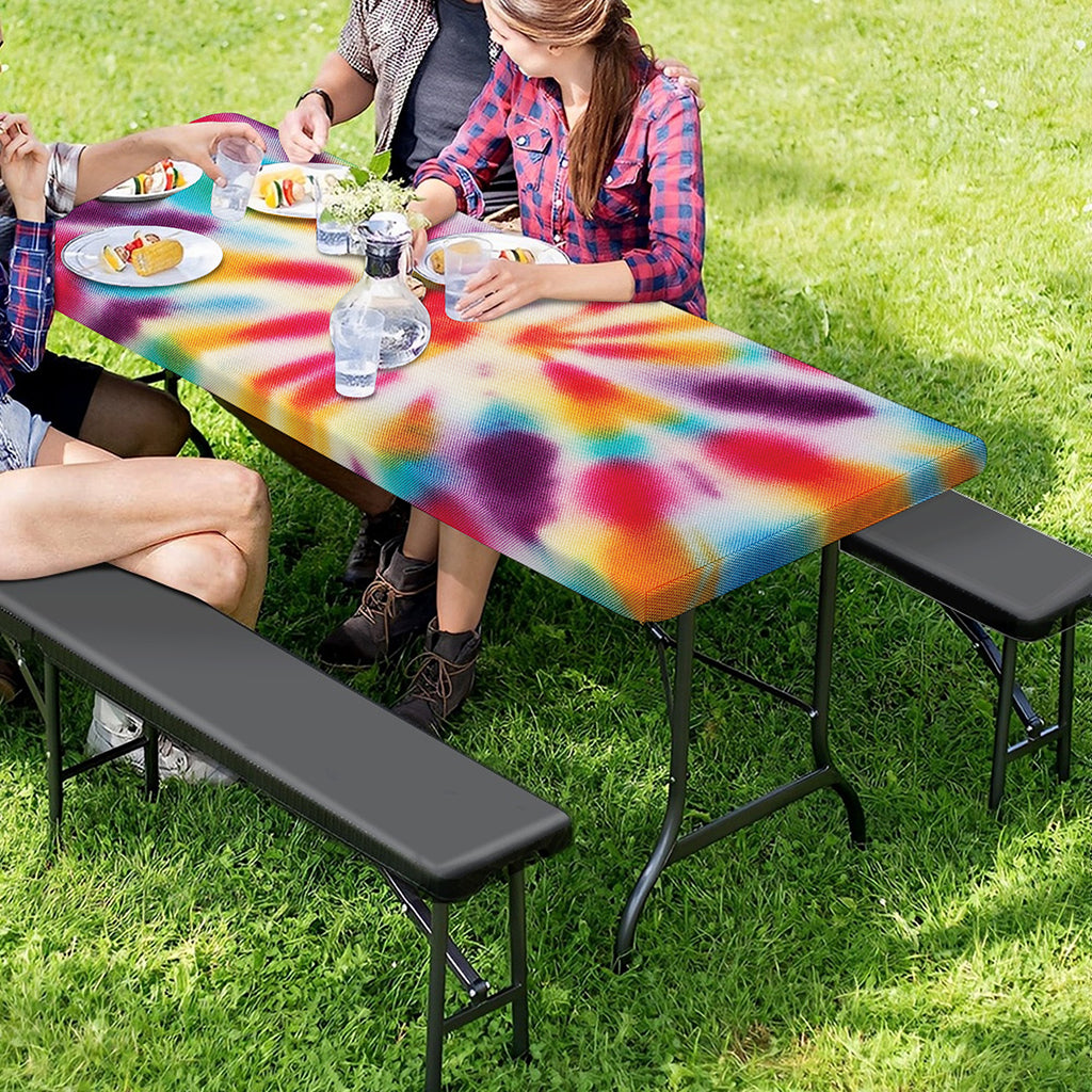 Bright Swirl Tie Dye Print Picnic Table Cover