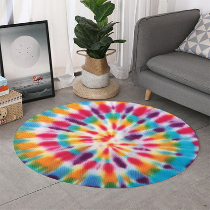 Bright Swirl Tie Dye Print Round Rug