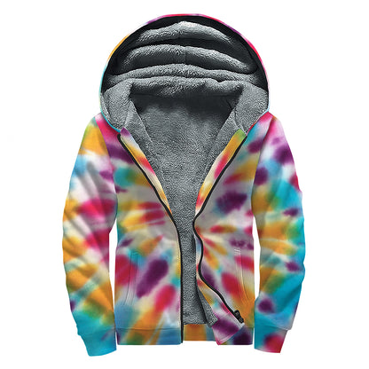 Bright Swirl Tie Dye Print Sherpa Lined Zip Up Hoodie