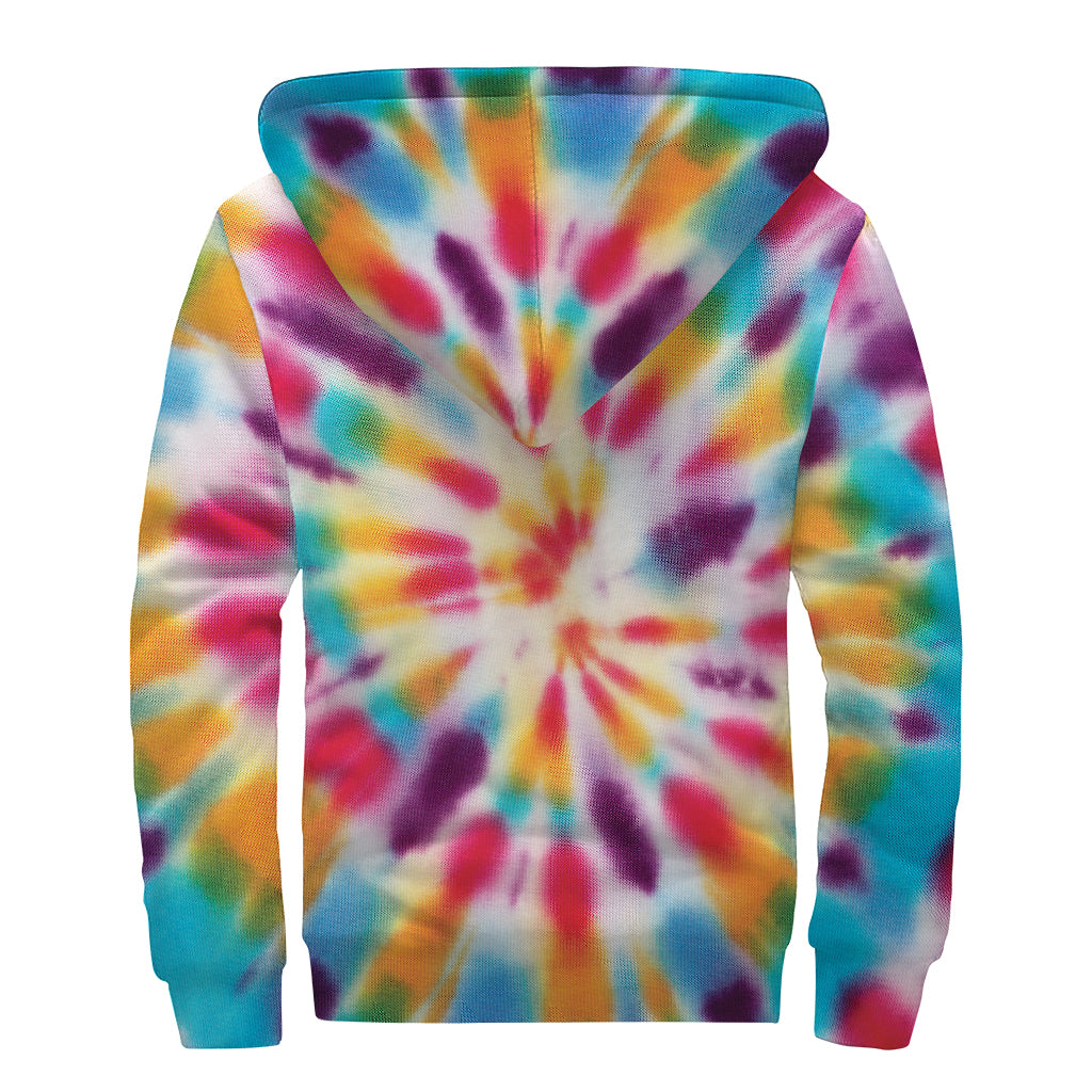 Bright Swirl Tie Dye Print Sherpa Lined Zip Up Hoodie