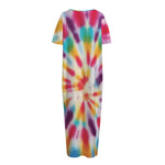 Bright Swirl Tie Dye Print Short Sleeve Long Nightdress