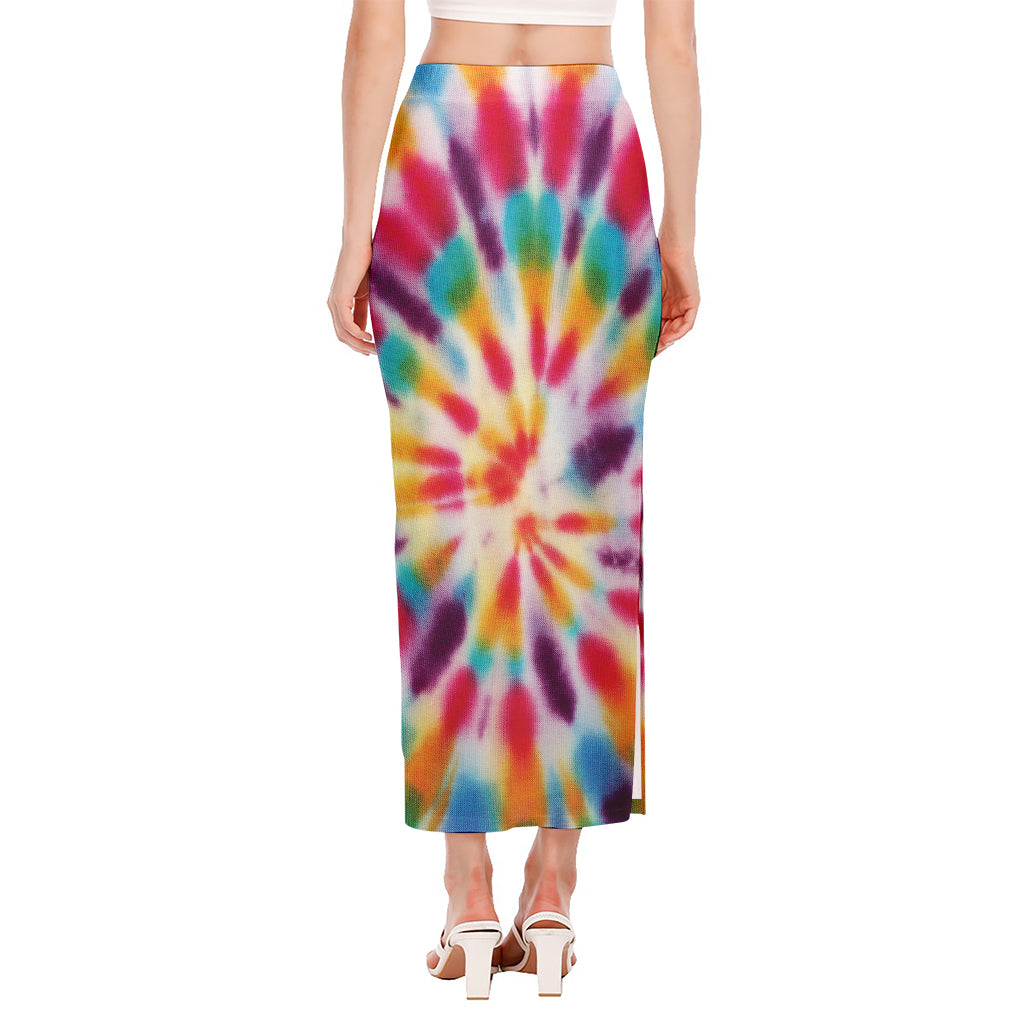 Bright Swirl Tie Dye Print Side Slit Maxi Skirt