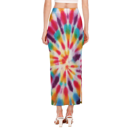 Bright Swirl Tie Dye Print Side Slit Maxi Skirt