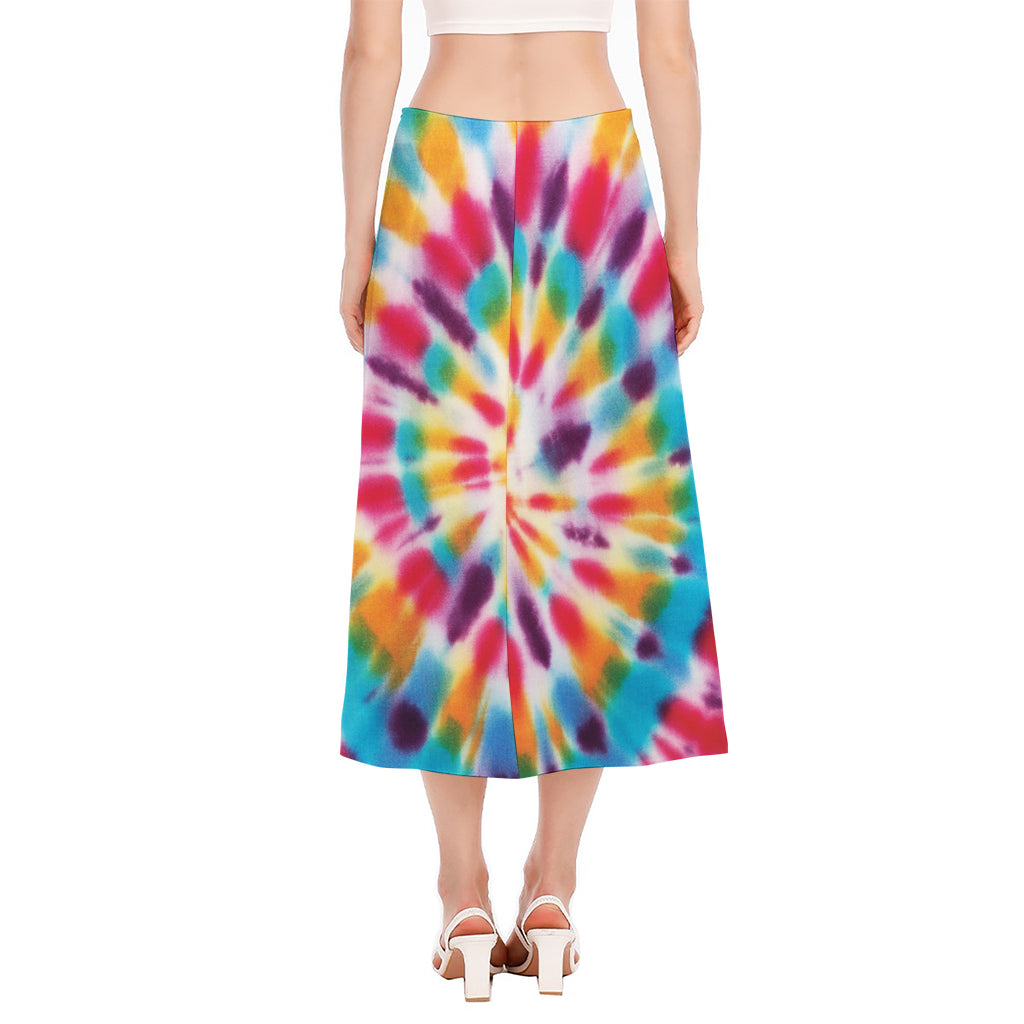 Bright Swirl Tie Dye Print Side Slit Midi Skirt