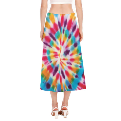 Bright Swirl Tie Dye Print Side Slit Midi Skirt