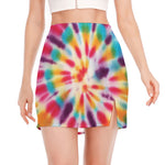Bright Swirl Tie Dye Print Side Slit Mini Skirt