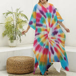 Bright Swirl Tie Dye Print Silk V-Neck Kaftan Dress