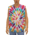 Bright Swirl Tie Dye Print Sleeveless Baseball Jersey
