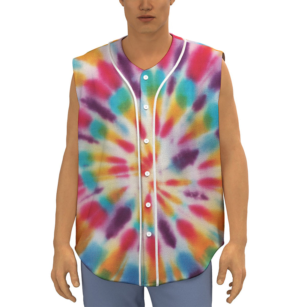 Bright Swirl Tie Dye Print Sleeveless Baseball Jersey