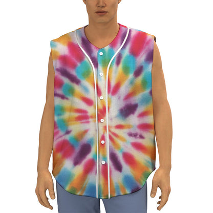 Bright Swirl Tie Dye Print Sleeveless Baseball Jersey
