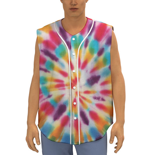 Bright Swirl Tie Dye Print Sleeveless Baseball Jersey
