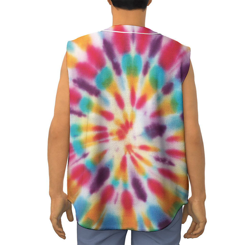 Bright Swirl Tie Dye Print Sleeveless Baseball Jersey