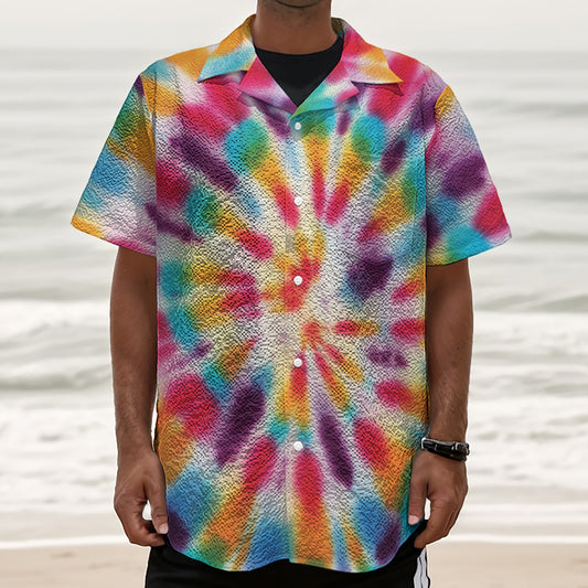 Bright Swirl Tie Dye Print Textured Short Sleeve Shirt