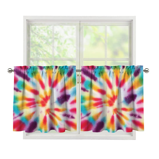 Bright Swirl Tie Dye Print Tier Curtains