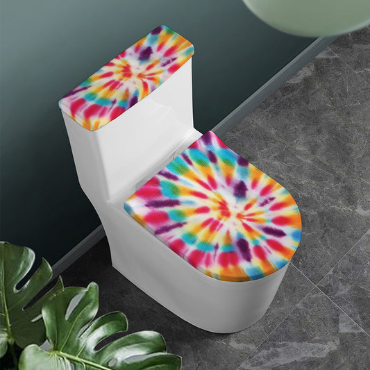 Bright Swirl Tie Dye Print Toilet Lid And Tank Cover Set