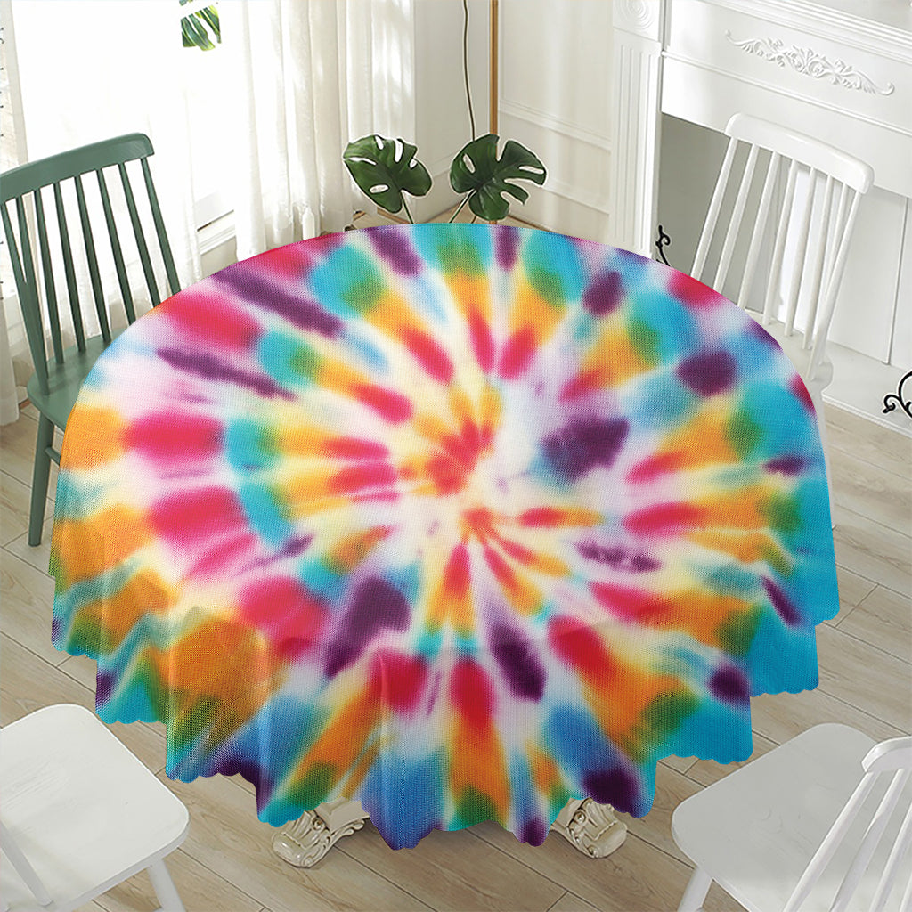 Bright Swirl Tie Dye Print Waterproof Round Tablecloth