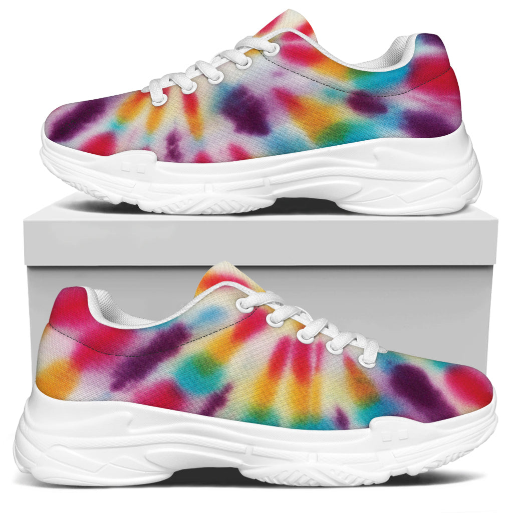 Bright Swirl Tie Dye Print White Chunky Shoes