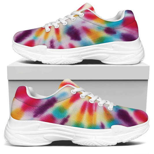 Bright Swirl Tie Dye Print White Chunky Shoes