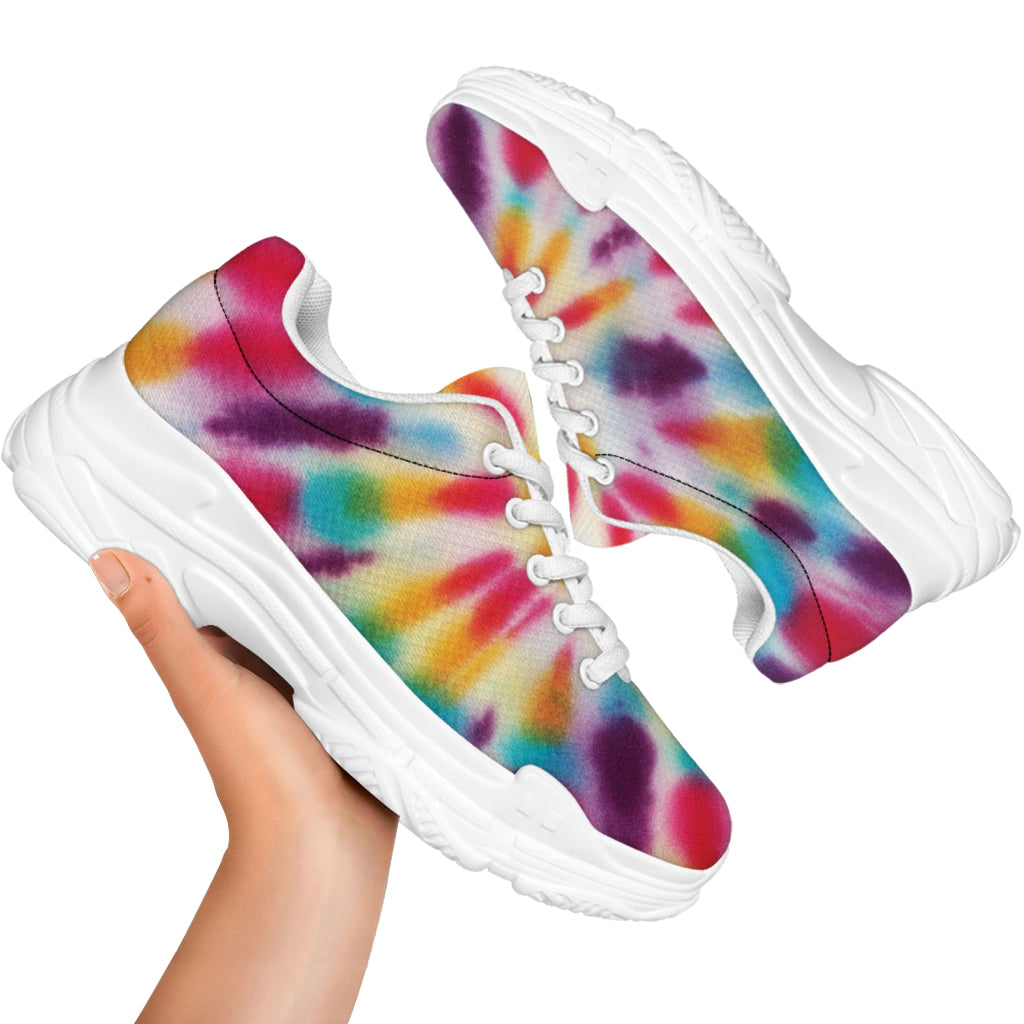 Bright Swirl Tie Dye Print White Chunky Shoes