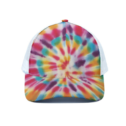 Bright Swirl Tie Dye Print White Mesh Trucker Cap