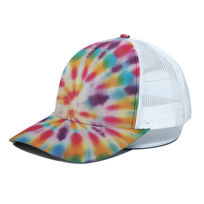 Bright Swirl Tie Dye Print White Mesh Trucker Cap