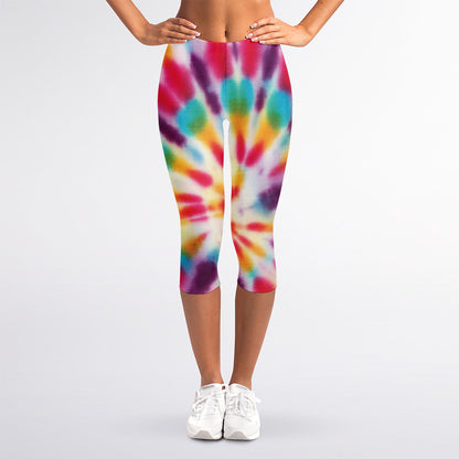 Bright Swirl Tie Dye Print Women's Capri Leggings