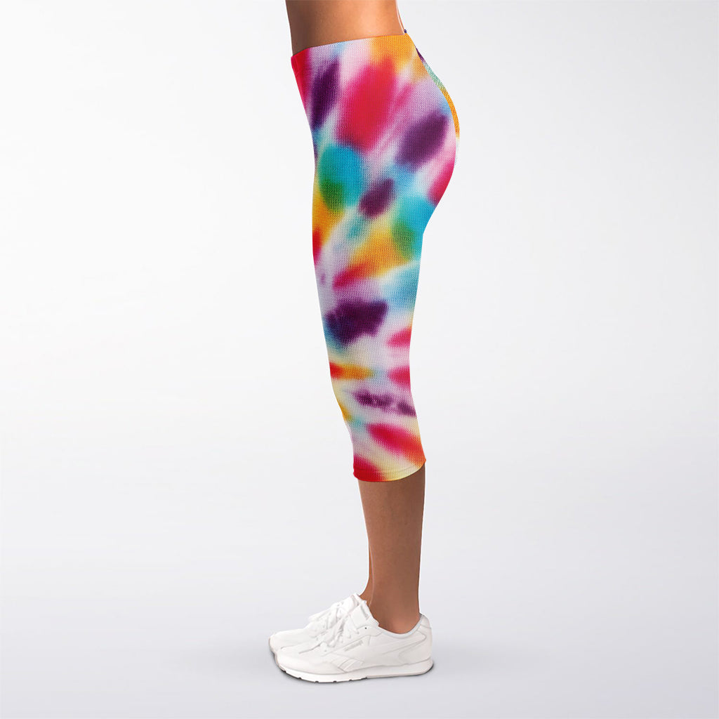 Bright Swirl Tie Dye Print Women's Capri Leggings